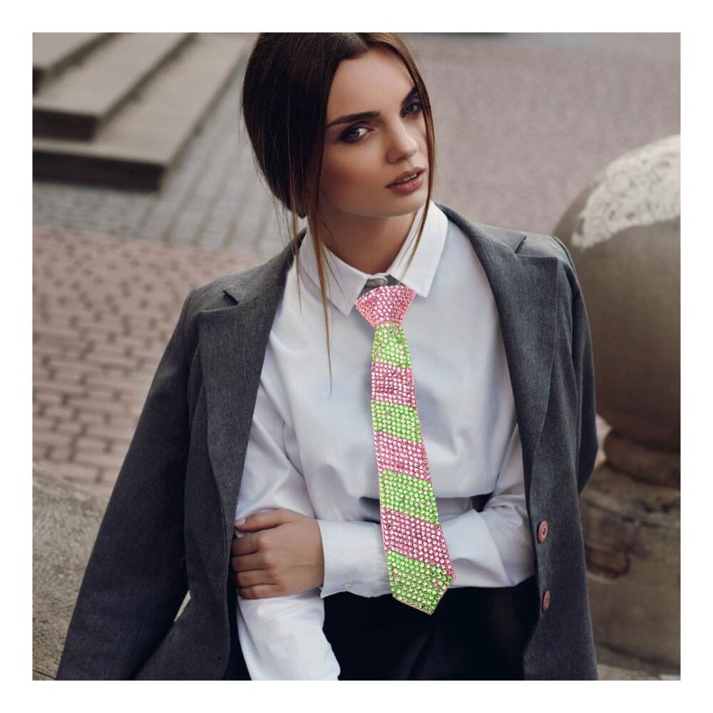 Tigerstars Dazzling Pink Green Bling Rhinestone Necktie Necklace